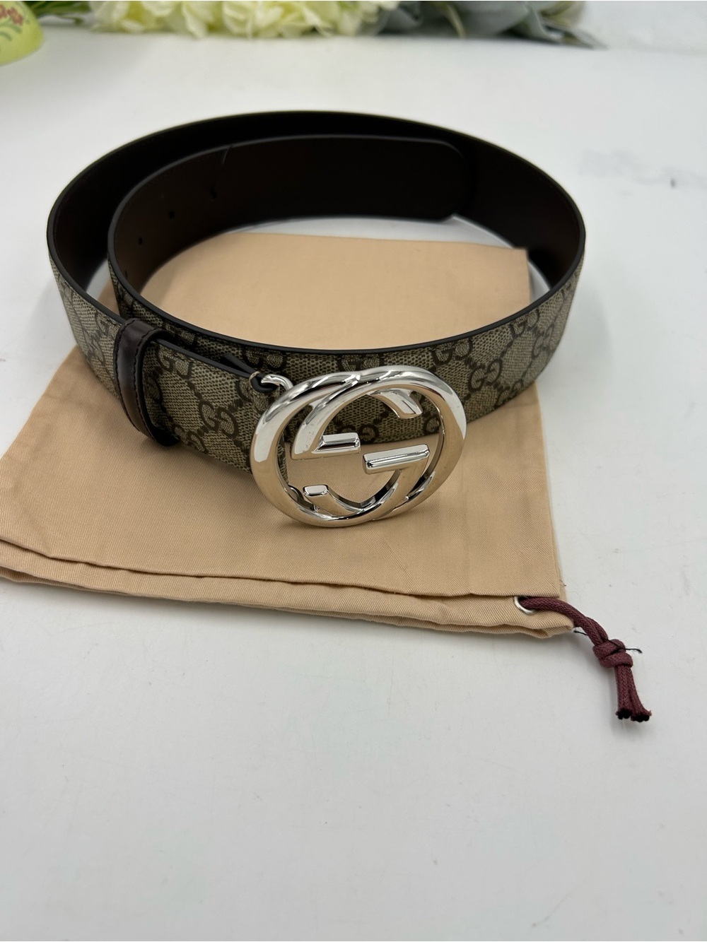 Men's Gucci GG Supreme belt  interlocking G buckle size 80/32 inches made Italy